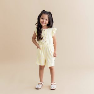 Flutter Sleeve Romper in Gingham Chamomile