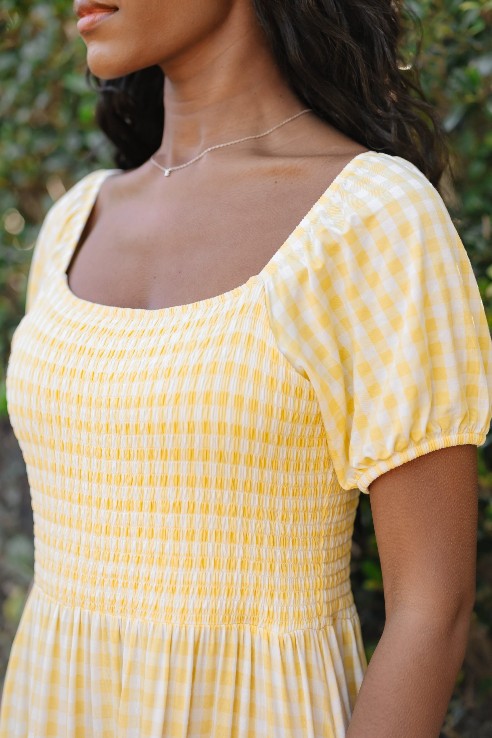 Womens Smocked Dress in Gingham Chamomile - Image 3