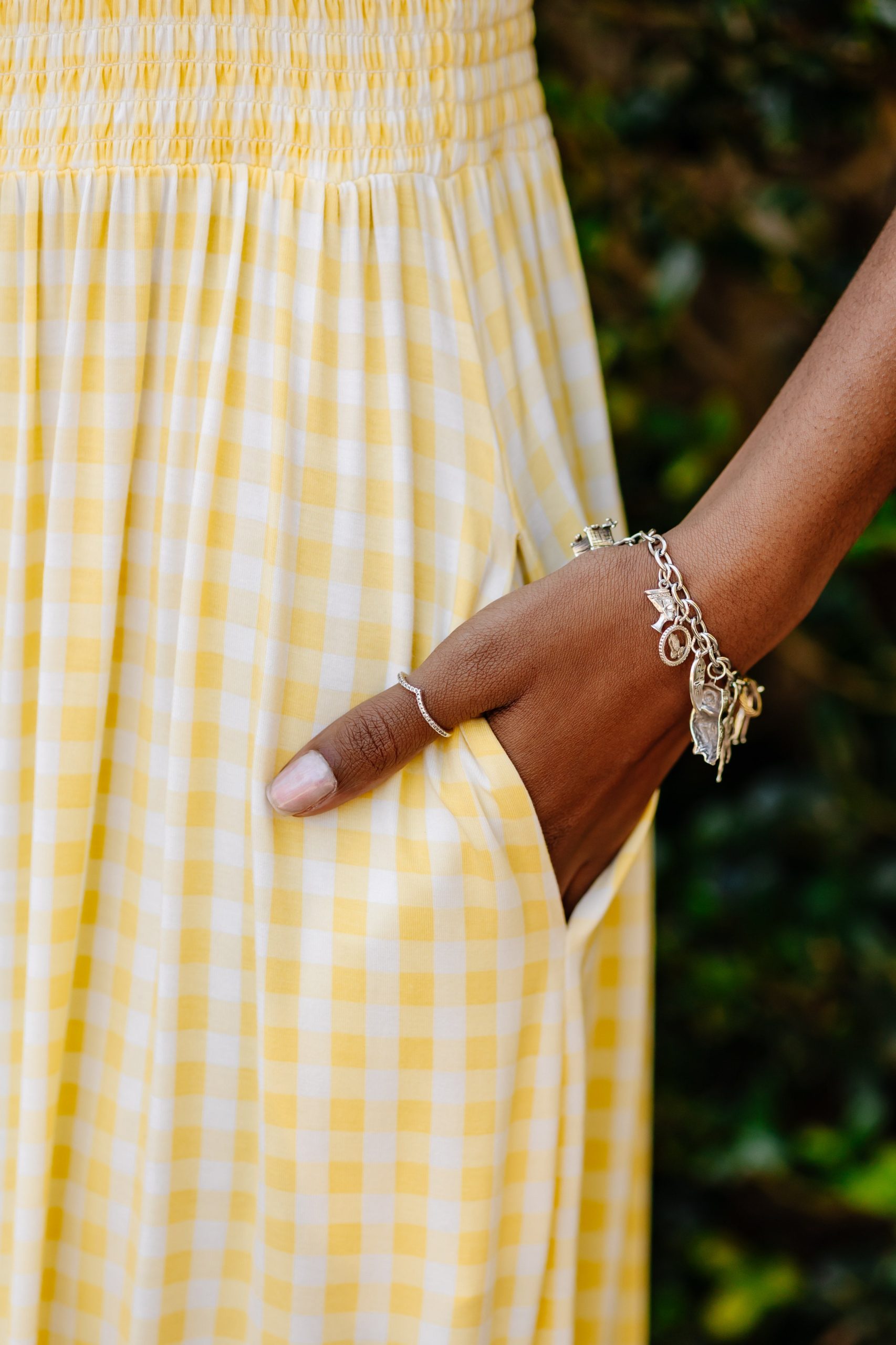 Womens Smocked Dress in Gingham Chamomile - Image 4