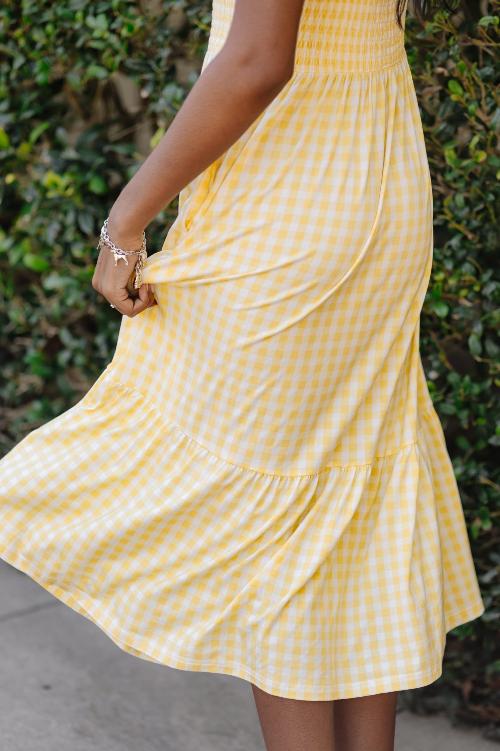 Womens Smocked Dress in Gingham Chamomile - Image 5