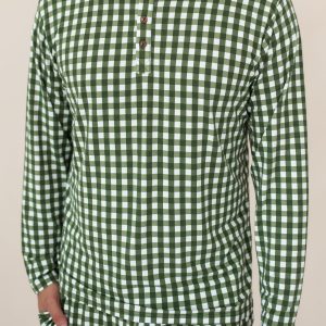 Men's Long Sleeve Henley Top in Gingham Fir