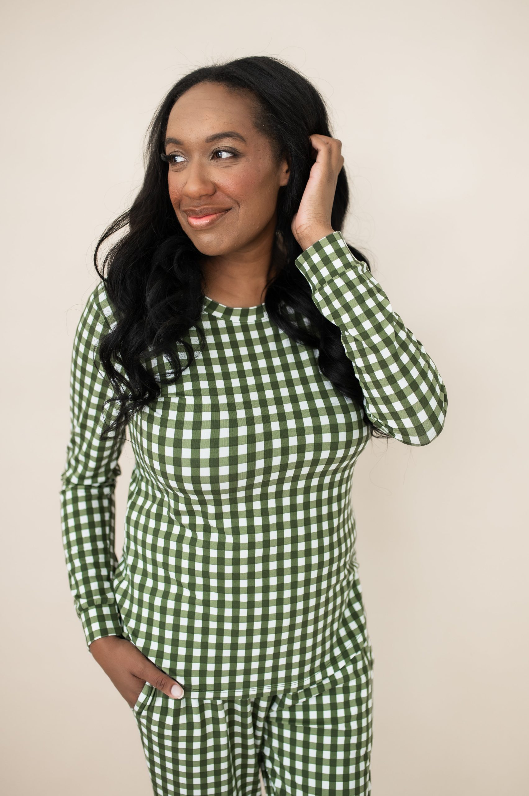 Women's Jogger Pajama Set in Gingham Fir - Image 2