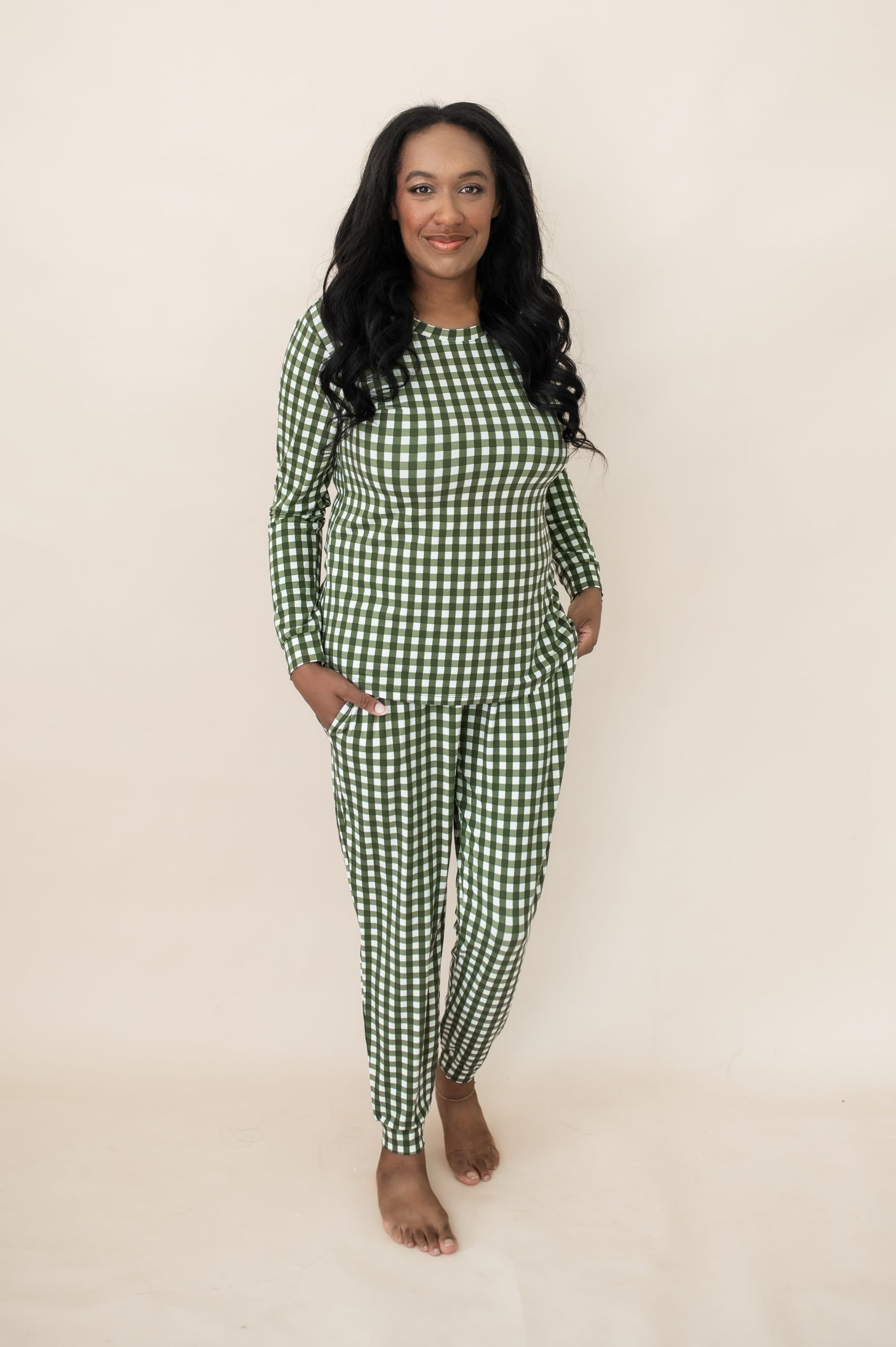 Women's Jogger Pajama Set in Gingham Fir - Image 3