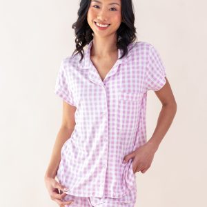 Women's Short Sleeve Pajama Set in Gingham Thistle
