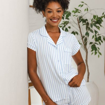 Women's Short Sleeve Pajama Set in Small Mist Stripe