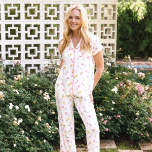 Women's Short Sleeve Cropped Pajama Set in Tulip