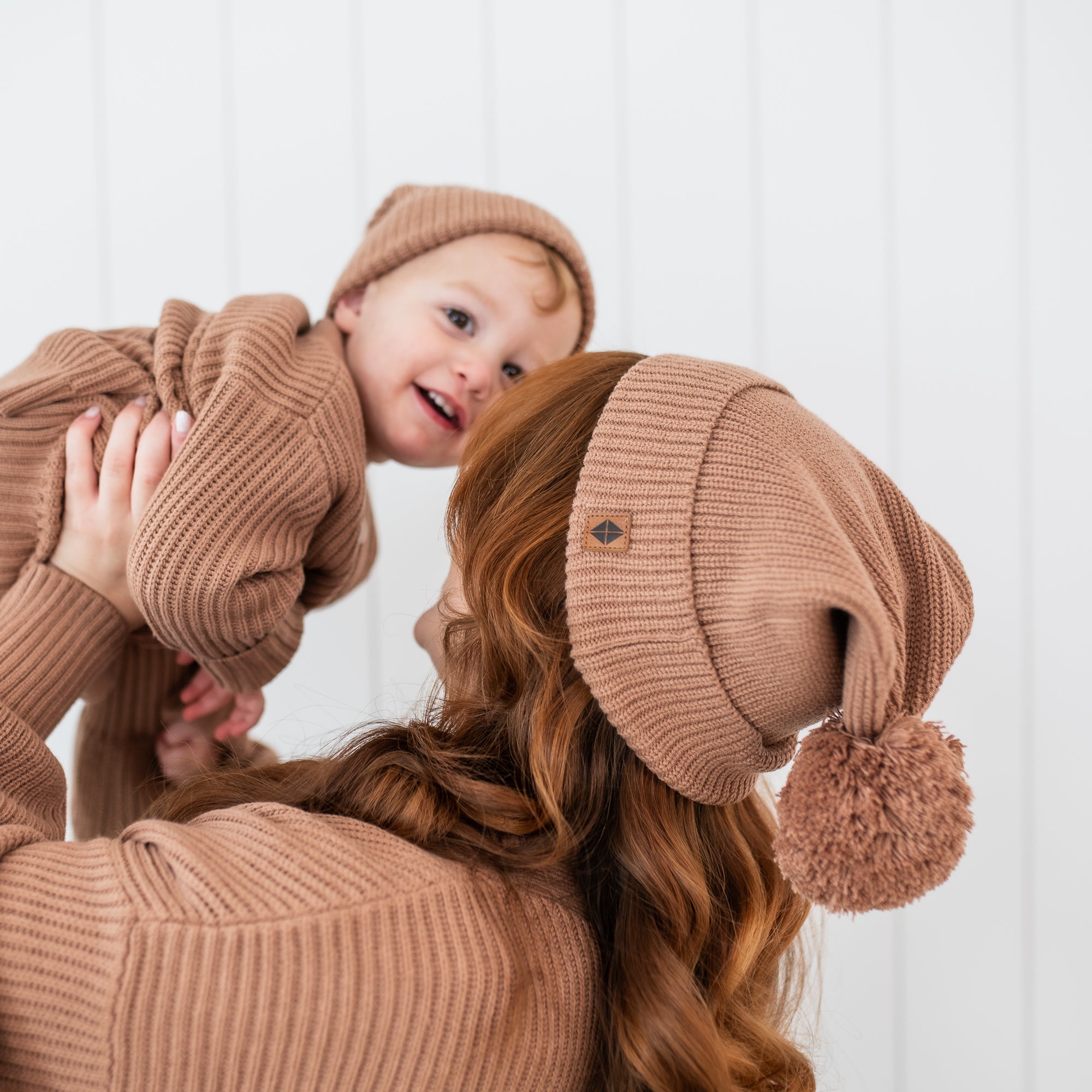 Chunky Knit Adult Pom Beanie in Latte - Image 3
