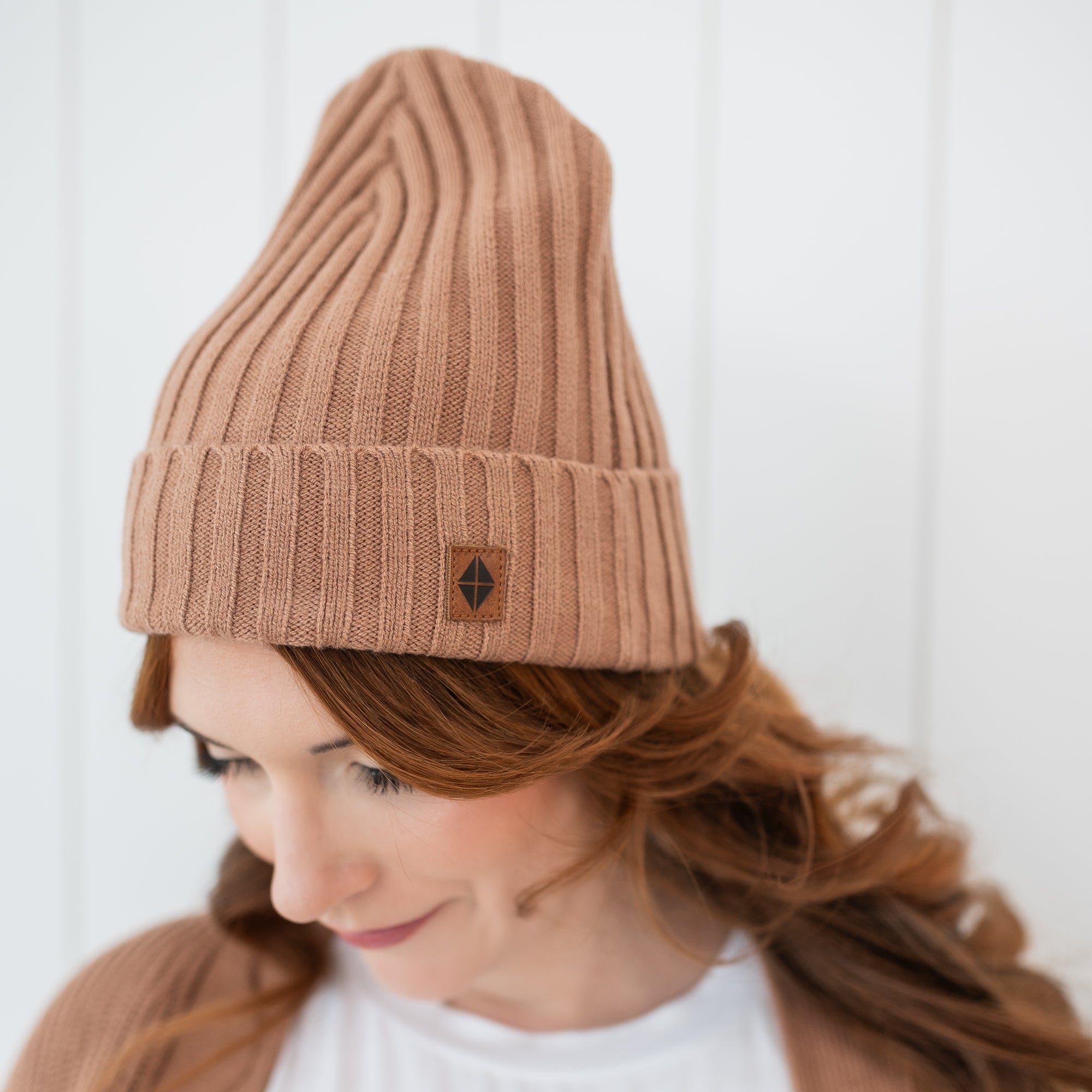 Chunky Knit Adult Ribbed Beanie in Latte - Image 3