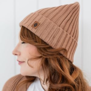Chunky Knit Adult Ribbed Beanie in Latte