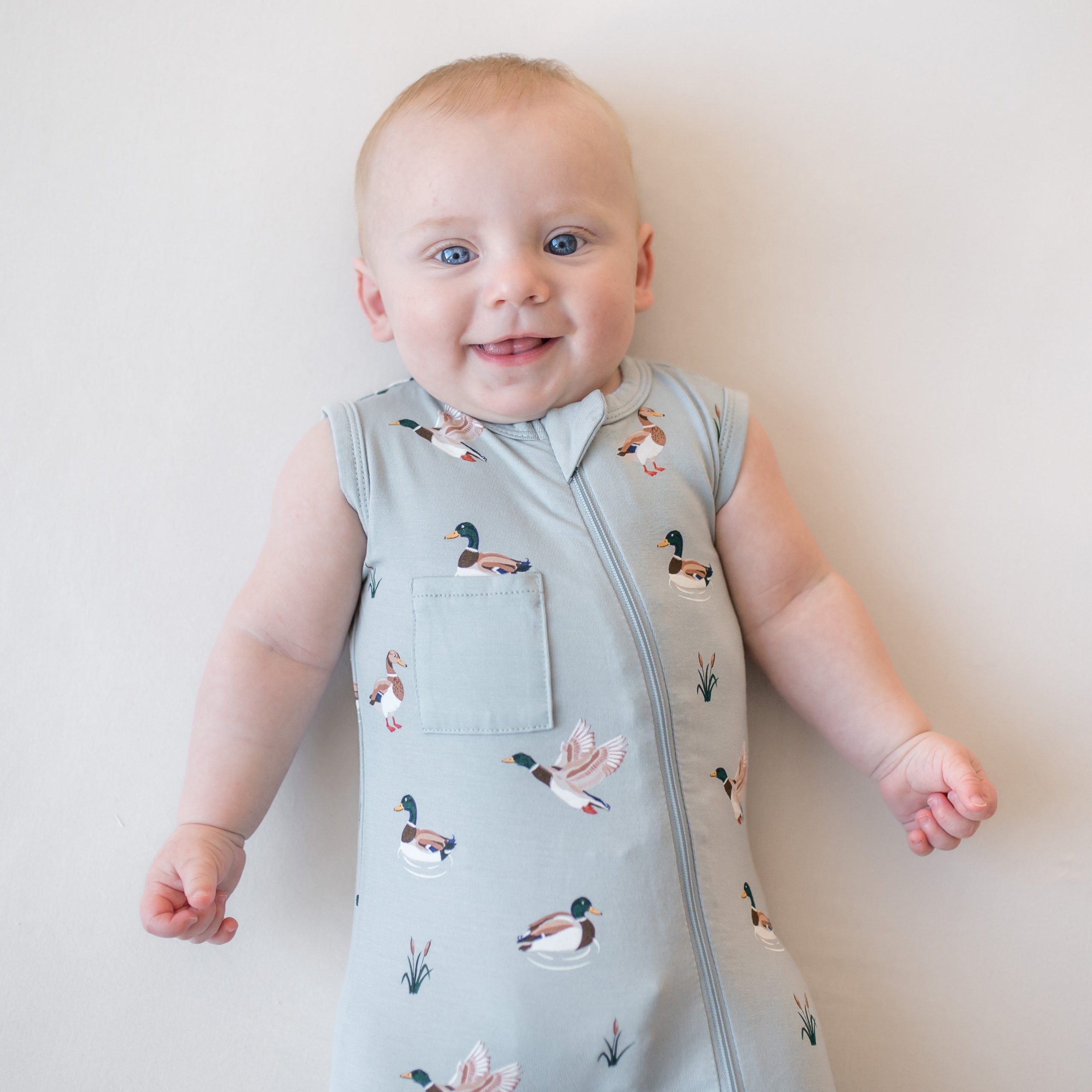 Zippered Sleeveless Romper in Mallard Duck - Image 3