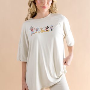 Womens Biker Short Set in Mickey and Friends on Ecru