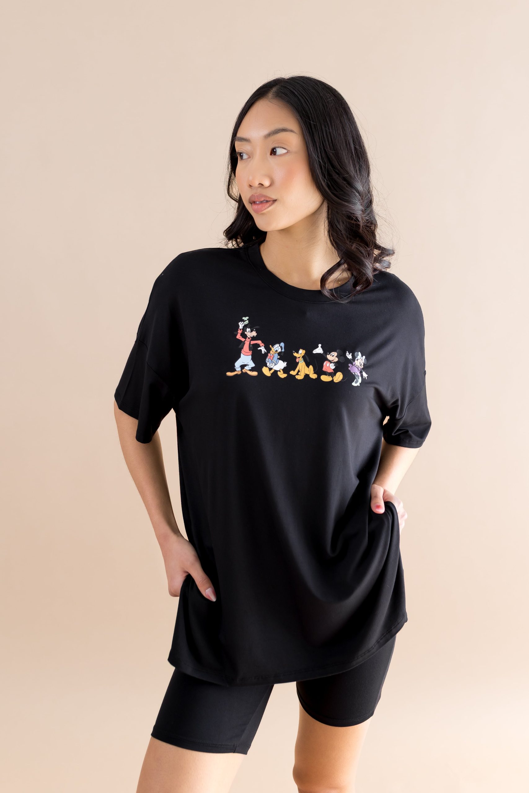 Womens Biker Short Set in Mickey and Friends on Midnight