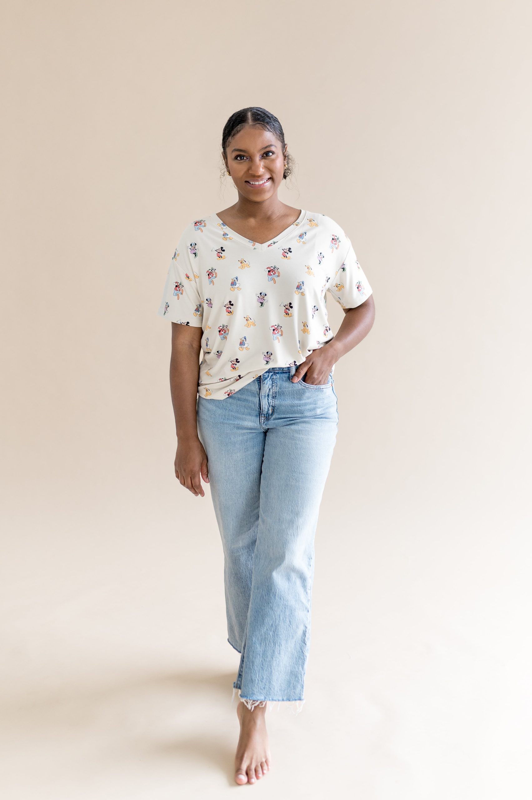 Women's Relaxed Fit V-Neck in Mickey Mouse and Friends - Image 4