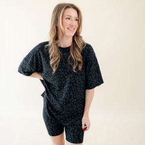 Womens Biker Short Set in Midnight Leopard