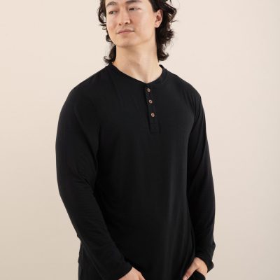 Men's Long Sleeve Henley Top in Midnight