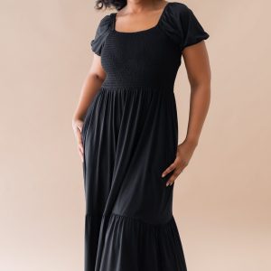 Womens Smocked Dress in Midnight