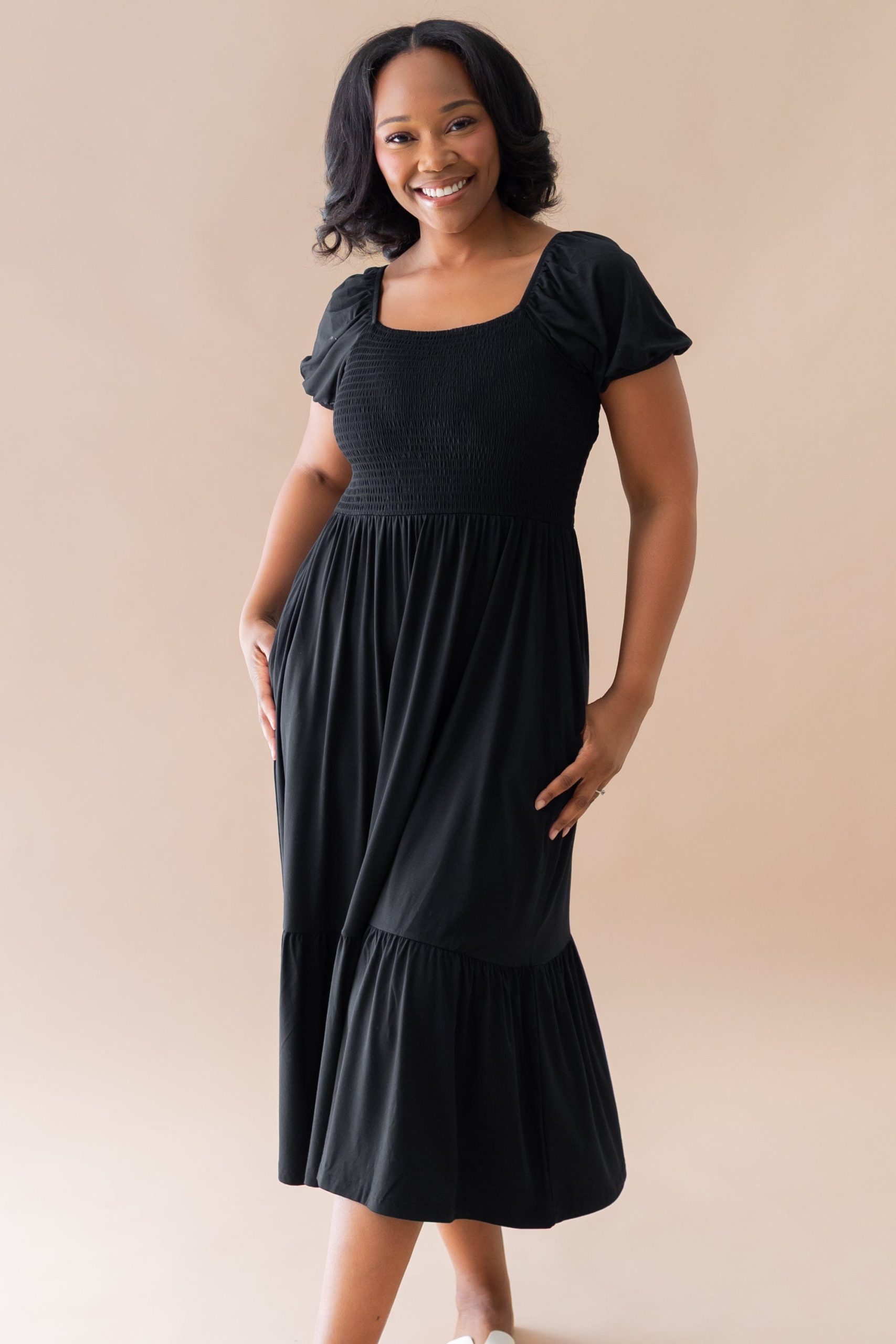 Womens Smocked Dress in Midnight