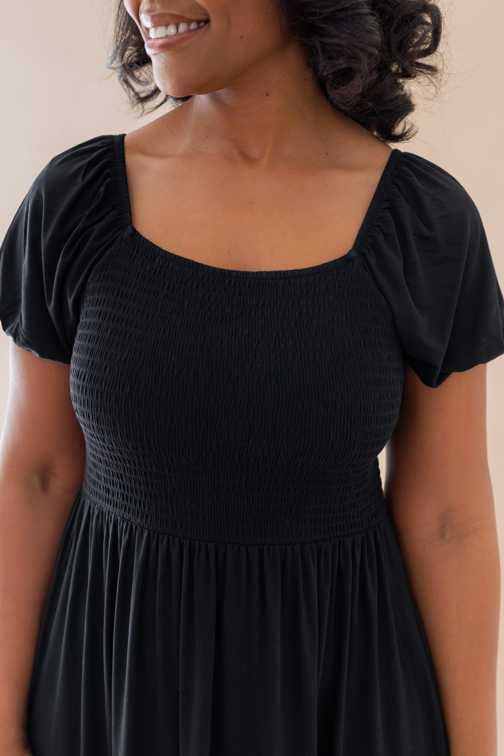 Womens Smocked Dress in Midnight - Image 3
