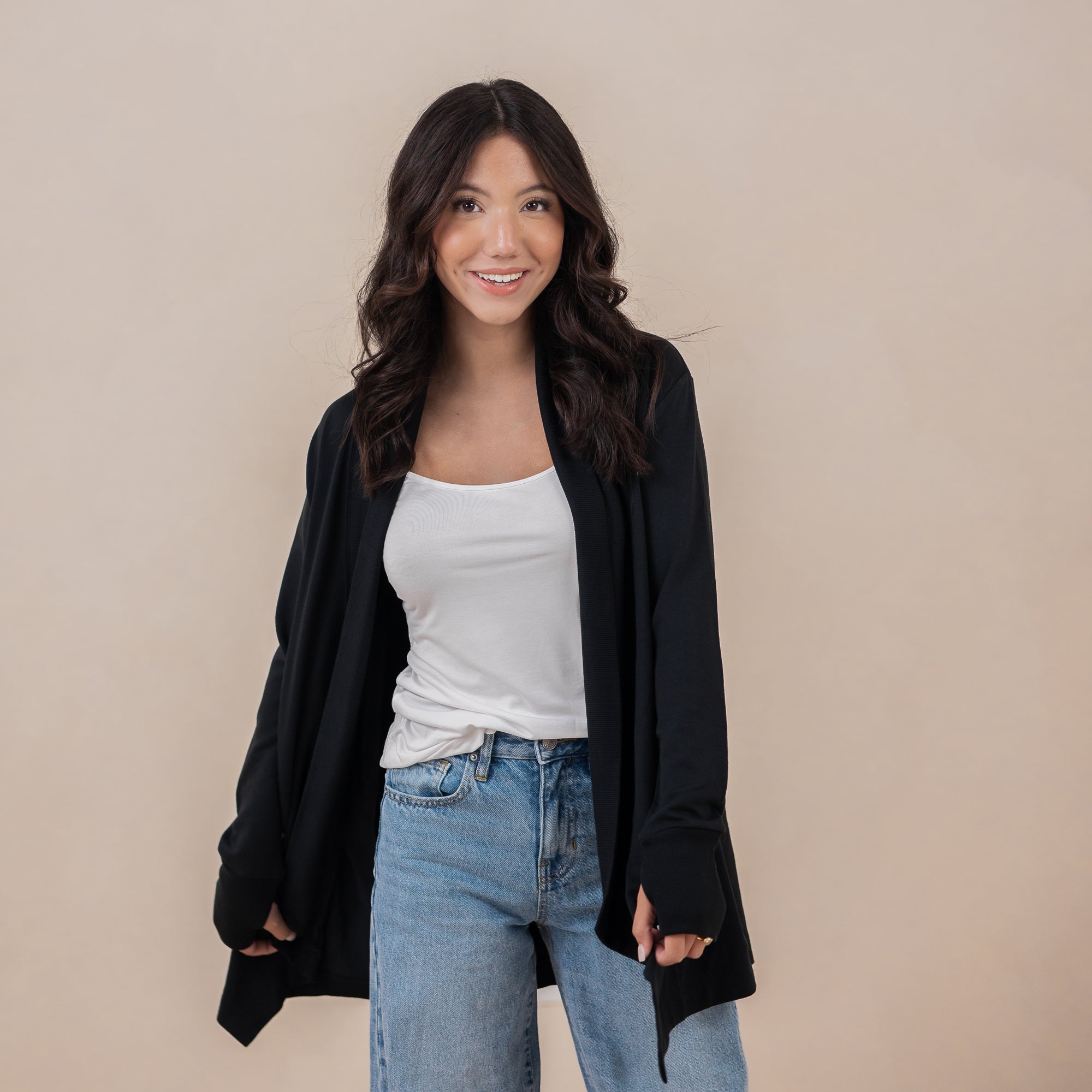 Women's French Terry Wrap Top in Midnight - Image 2