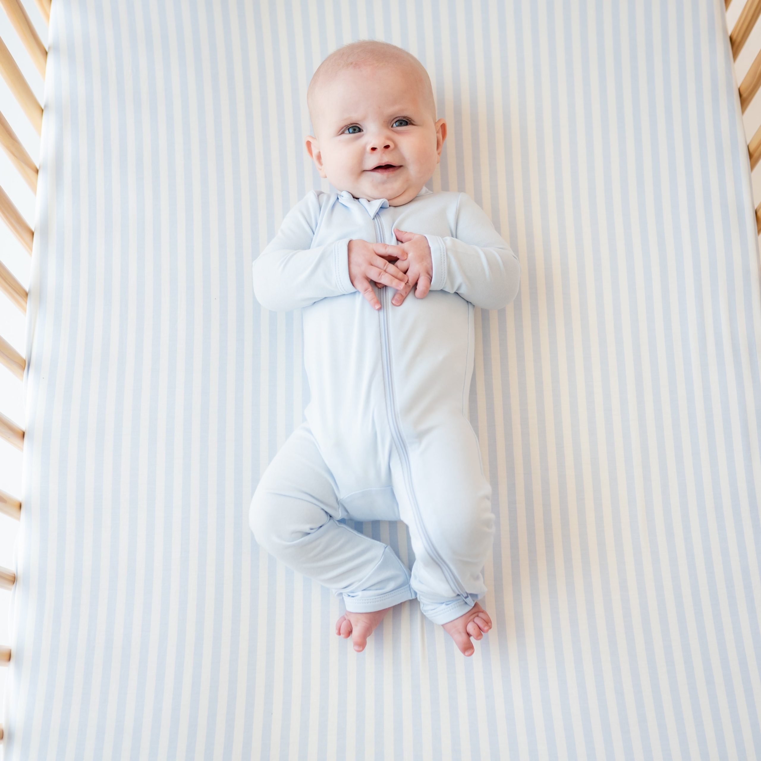 Crib Sheet in Small Mist Stripe - Image 2