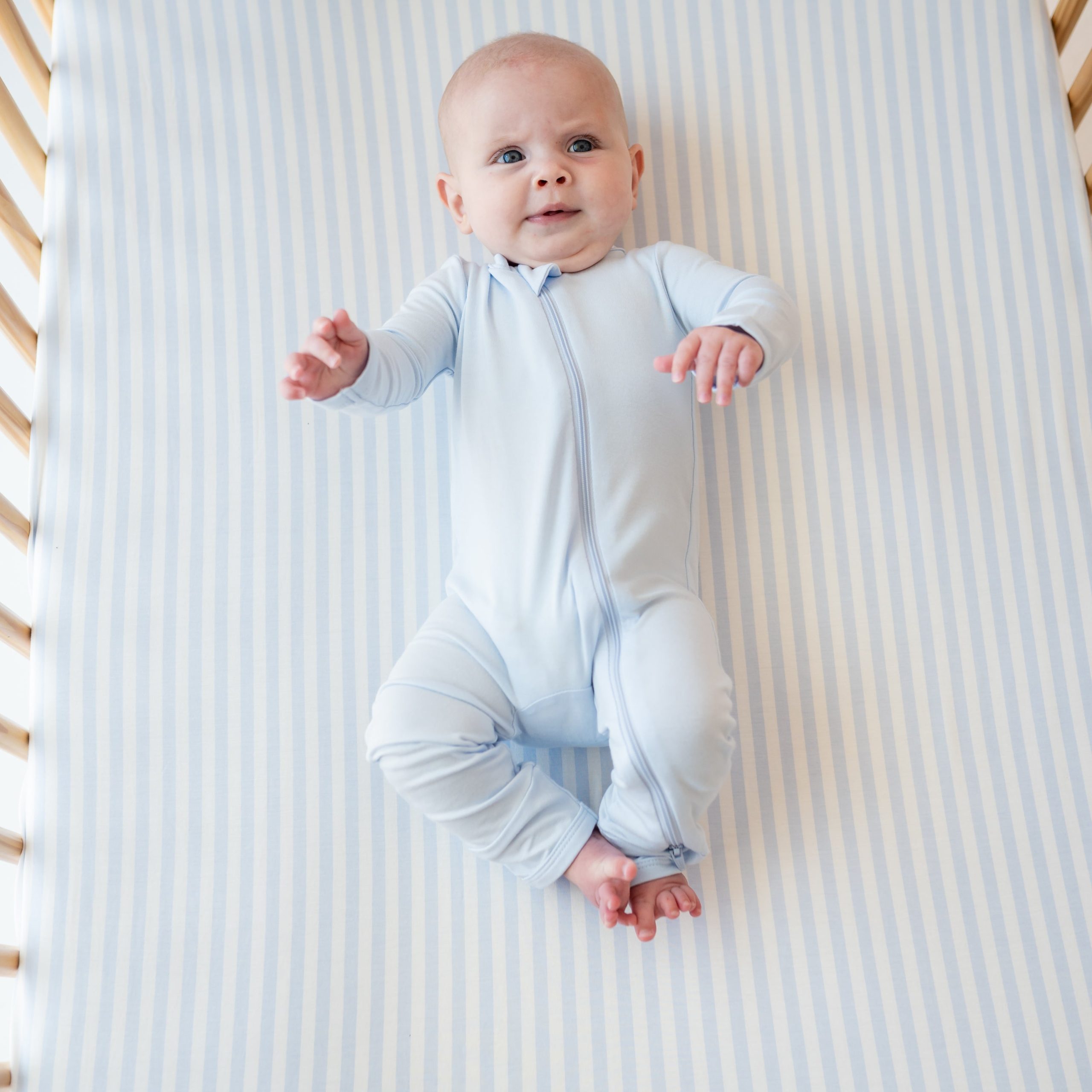Crib Sheet in Small Mist Stripe - Image 3