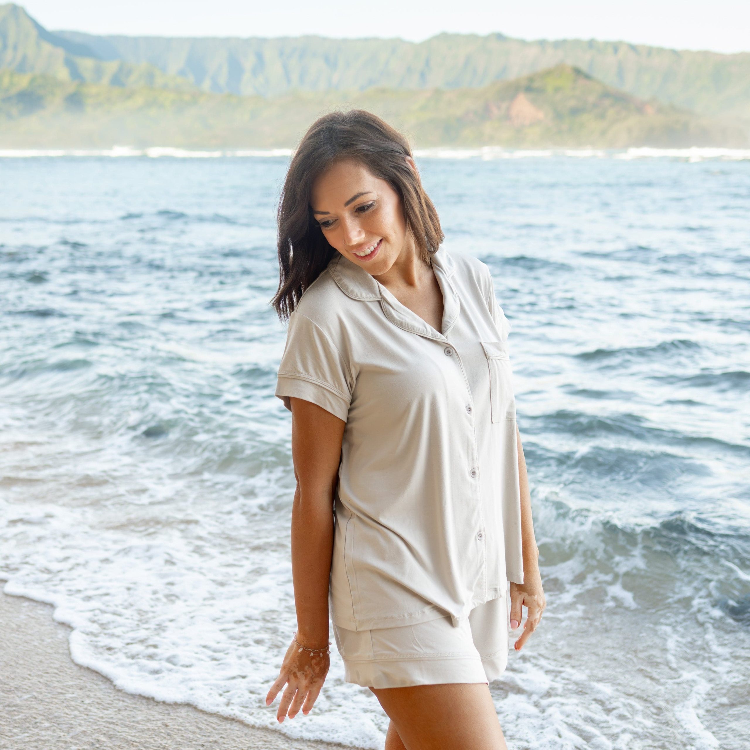 Womens Short Sleeve Pajama Set in Oat - Image 5