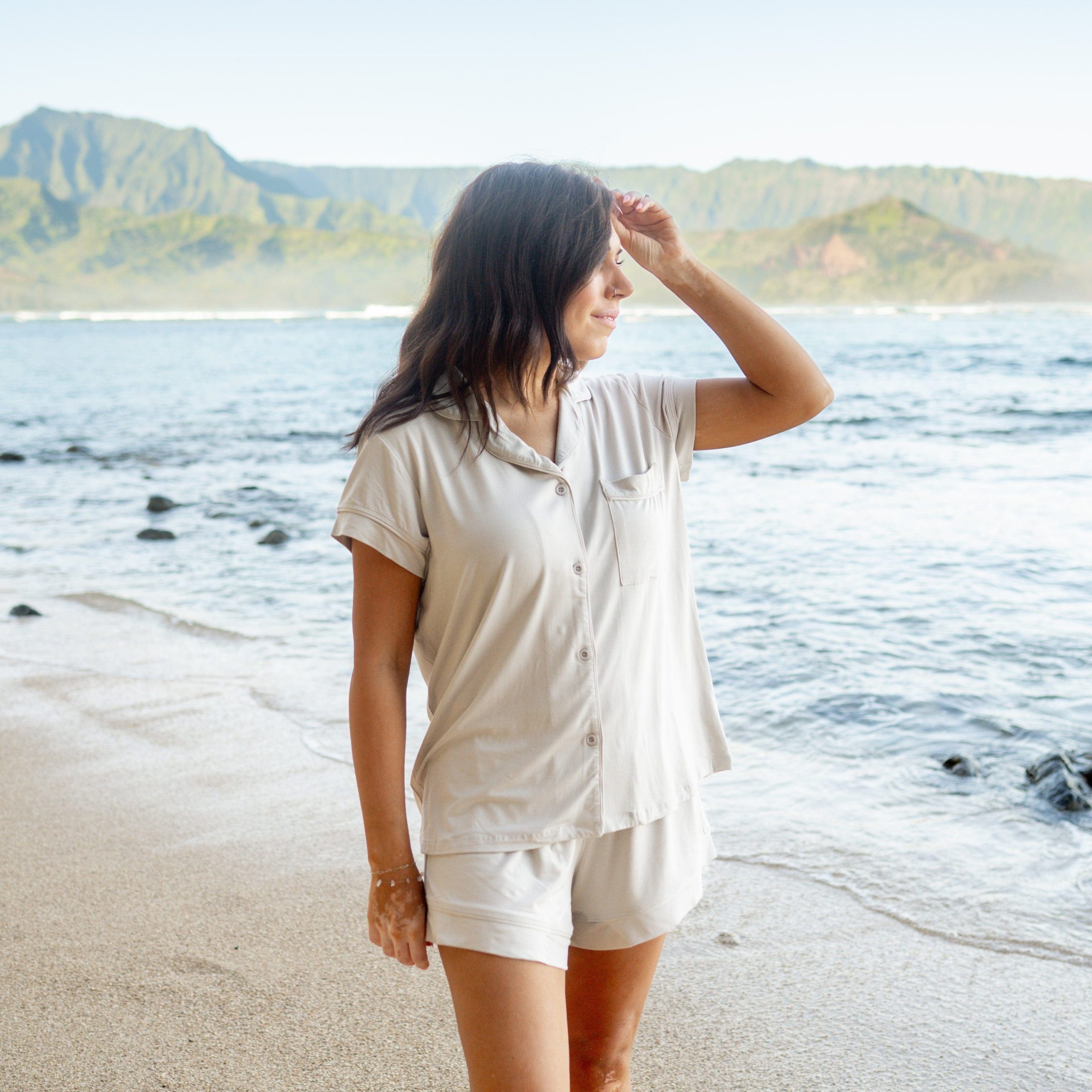 Womens Short Sleeve Pajama Set in Oat - Image 6