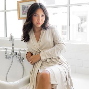 Womens Lounge Robe in Oat