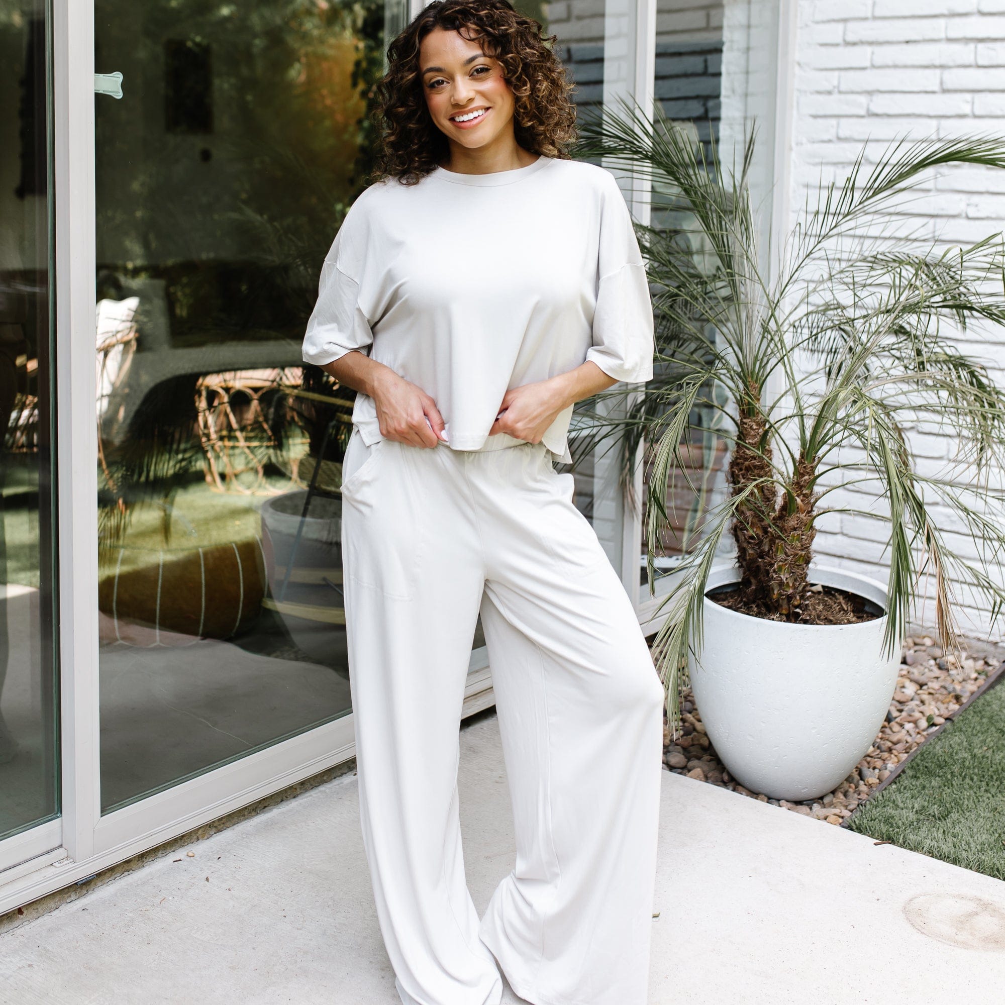Women's Wide Leg Pant in Oat - Image 3