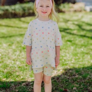 Toddler Biker Short Set in Pastel Mickey Mouse
