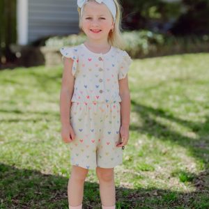Flutter Sleeve Romper in Pastel Mickey Mouse