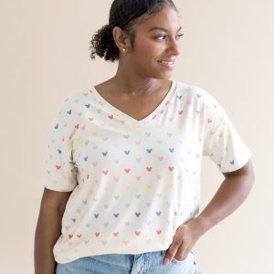 Women's Relaxed Fit V-Neck in Pastel Mickey Mouse