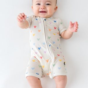 Zipper Shortall Romper in Pastel Mickey Mouse