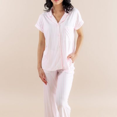 Women's Short Sleeve Cropped Pajama Set in Small Sakura Stripe