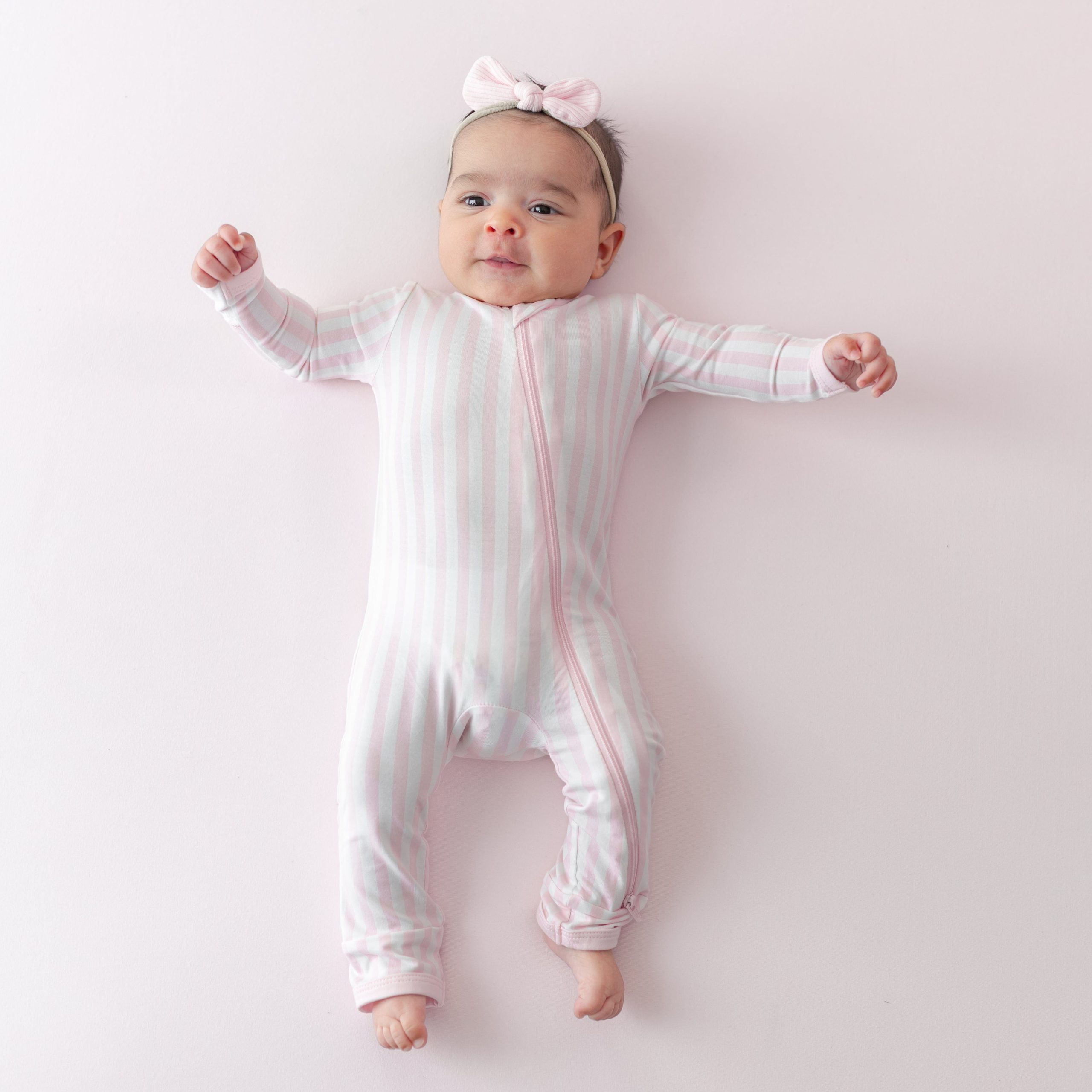 Zippered Romper in Small Sakura Stripe - Image 3