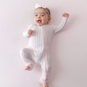 Zippered Romper in Small Sakura Stripe