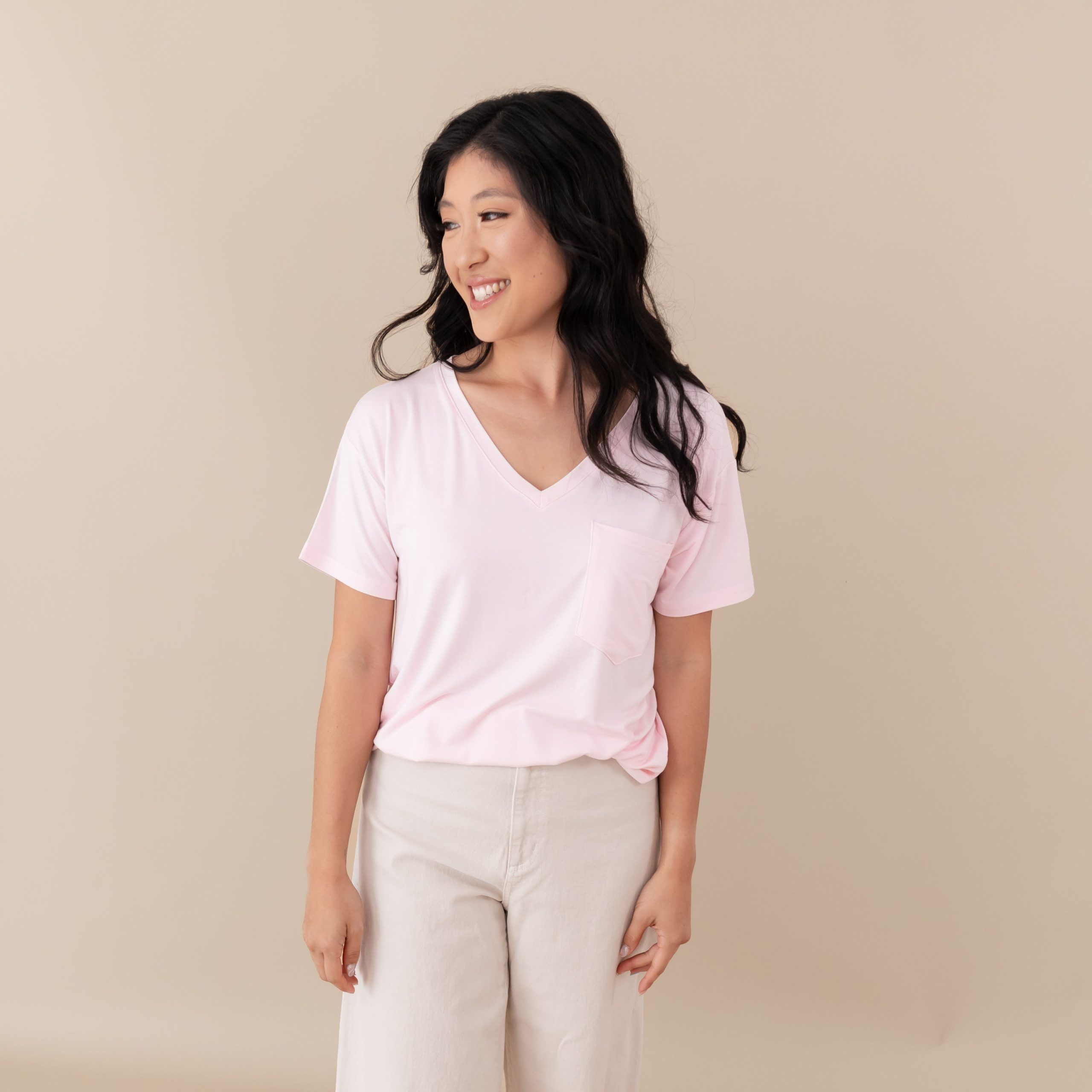 Womens Relaxed Fit V-Neck in Sakura - Image 2