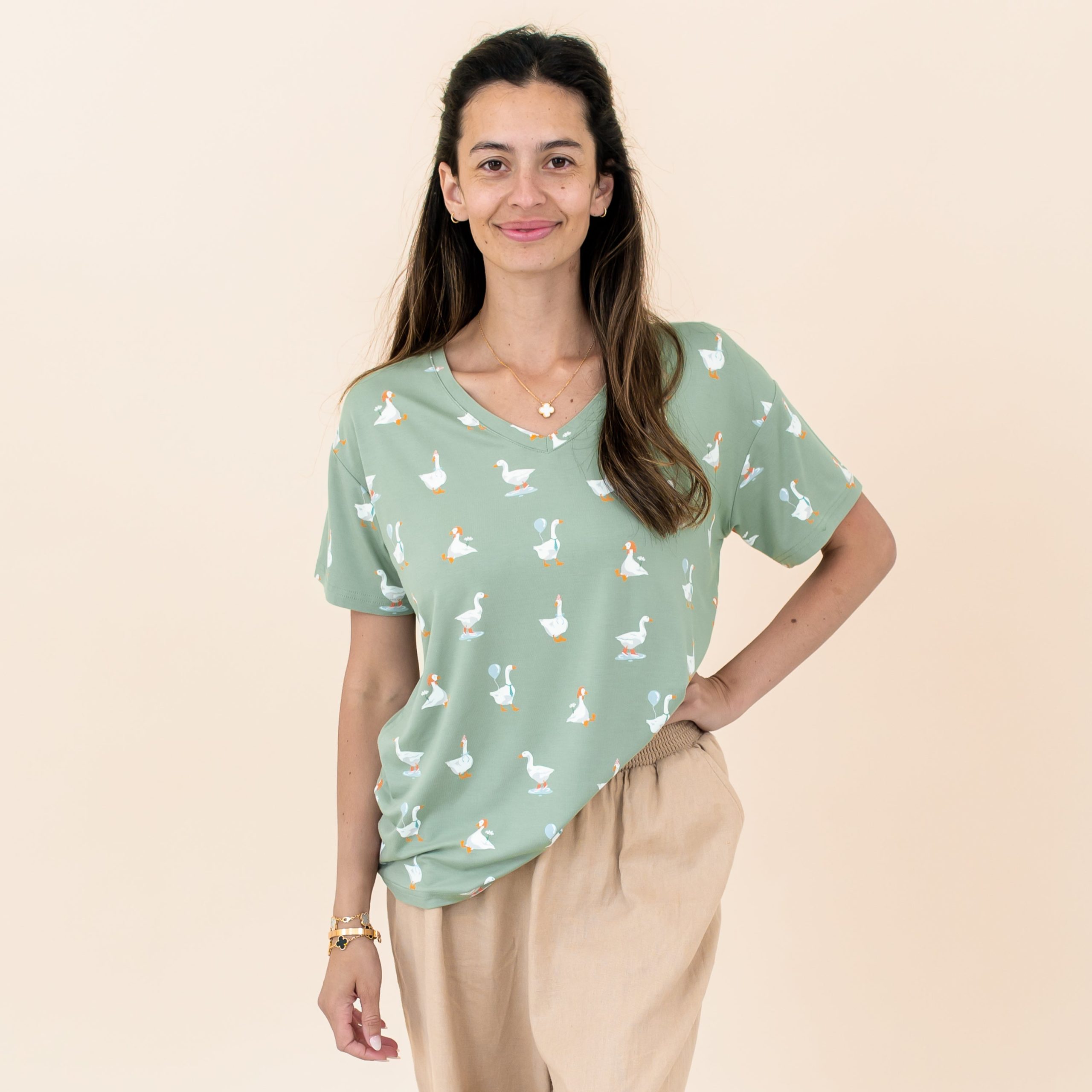 Women's Relaxed Fit V-Neck in Silly Goose - Image 4