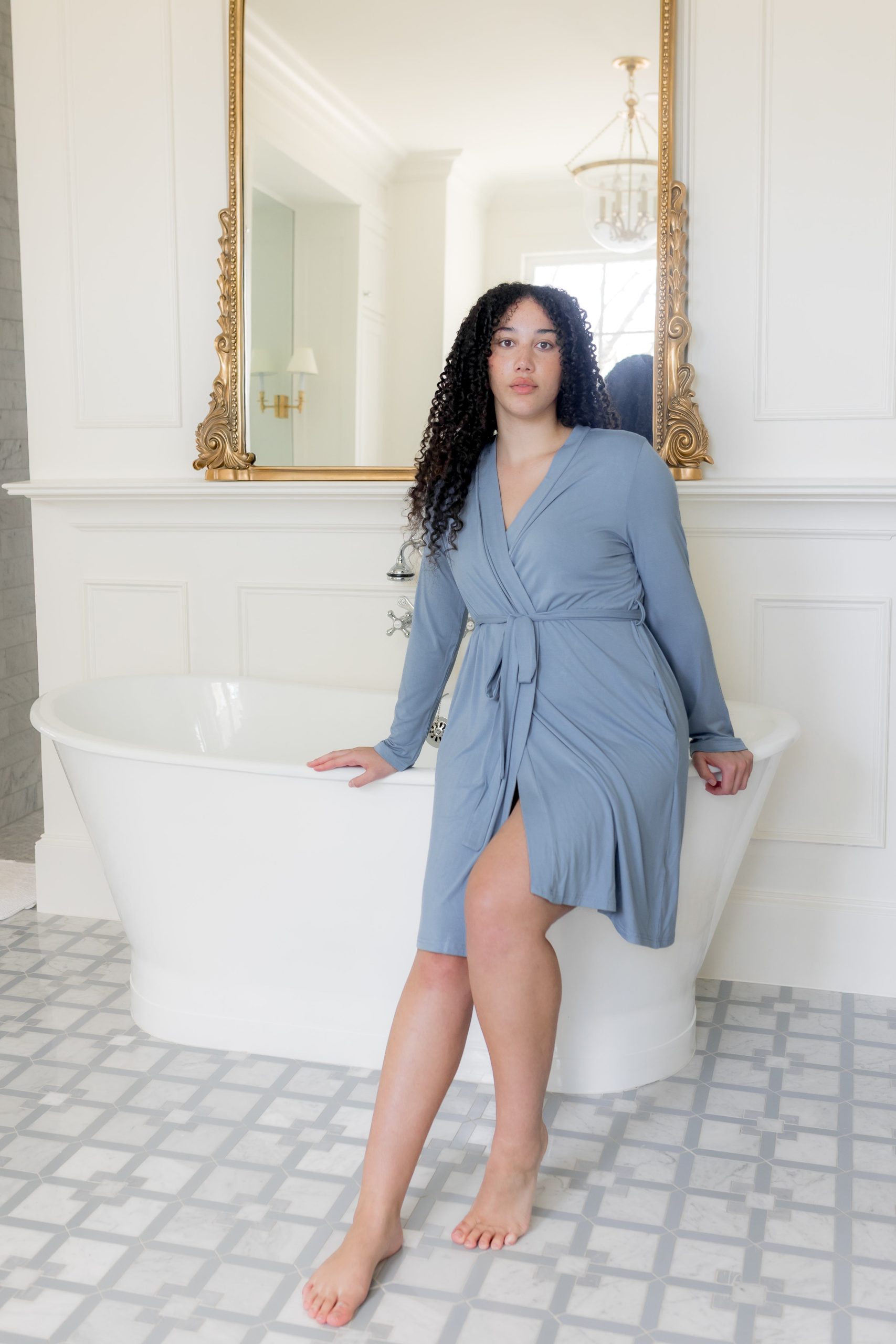 Women's Lounge Robe in Slate - Image 3