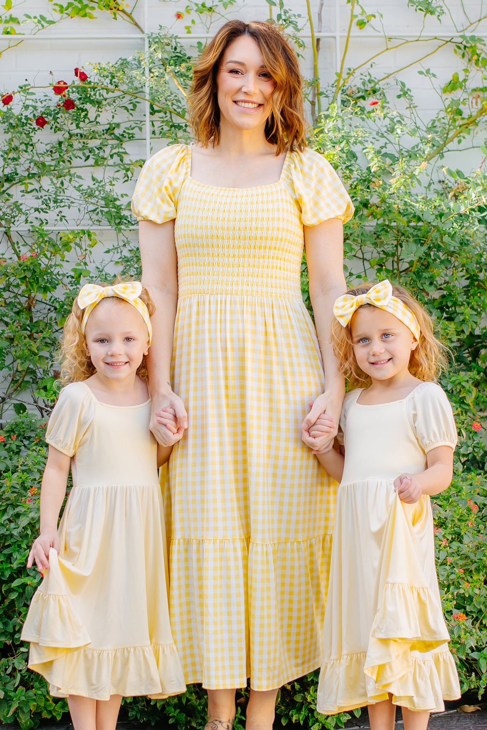 Womens Smocked Dress in Gingham Chamomile - Image 2