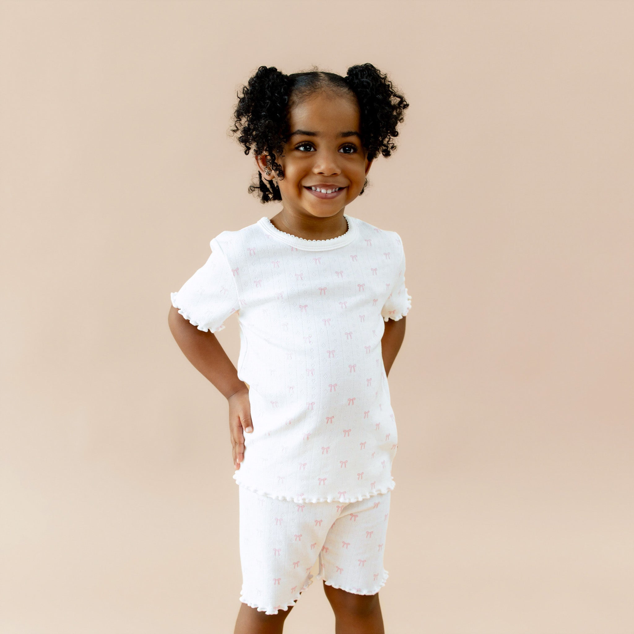 Pointelle Short Sleeve Set in Sweet Pink Bow - Image 6