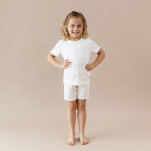 Pointelle Short Sleeve Set in Sweet Blue Bow