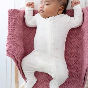 Pointelle Zippered Footie in Sweet Pink Bow