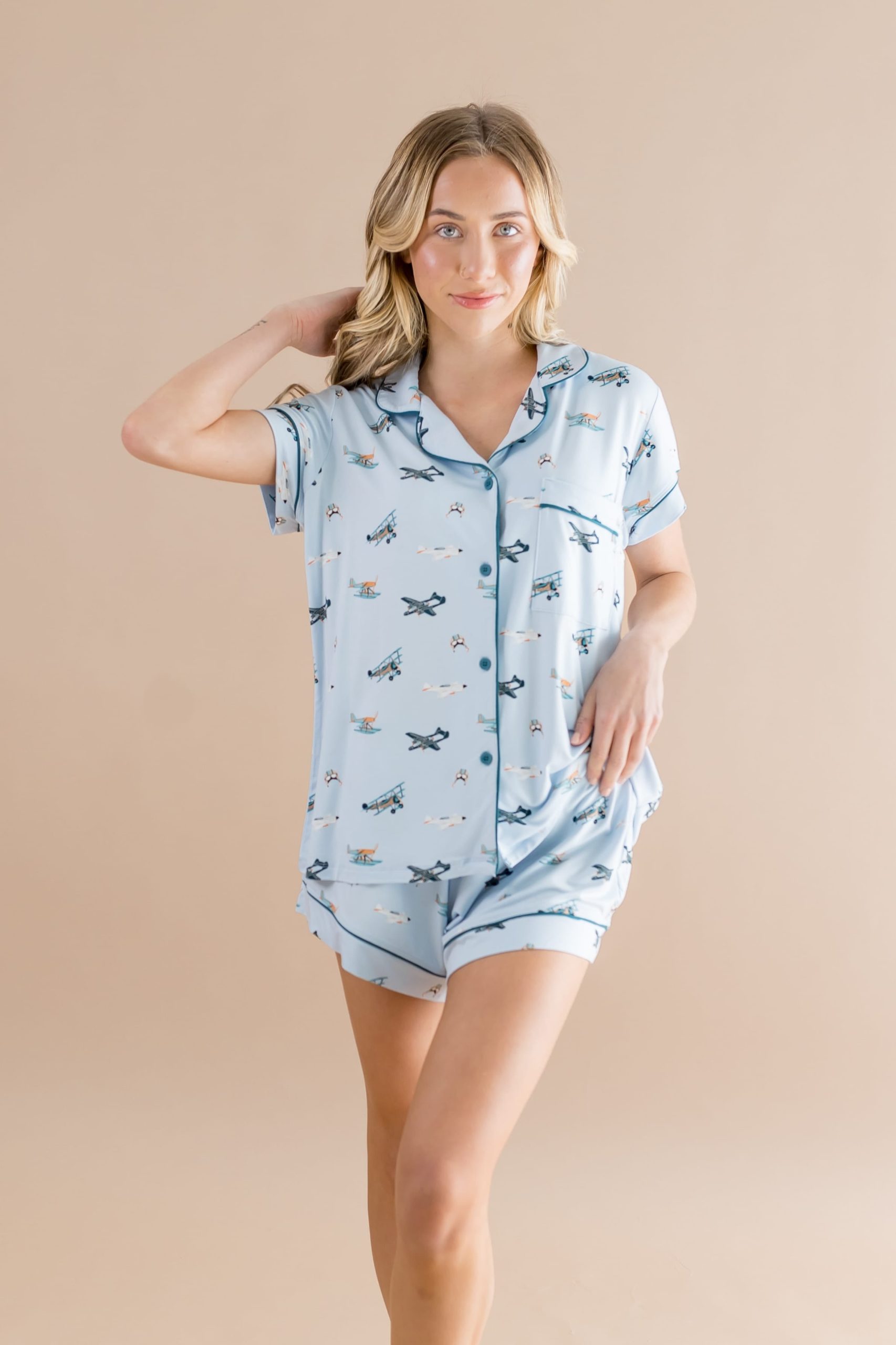 Women's Short Sleeve Pajama Set in Take Off - Image 3