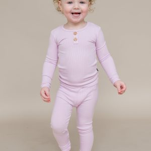 Ribbed Henley Set in Thistle