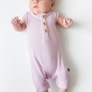 Ribbed Sleeveless Shortall in Thistle