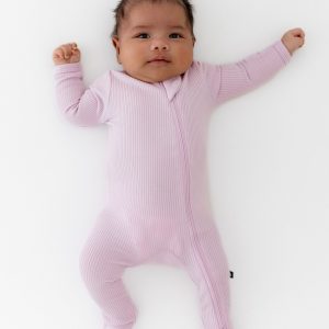 Ribbed Zipper Footie in Thistle