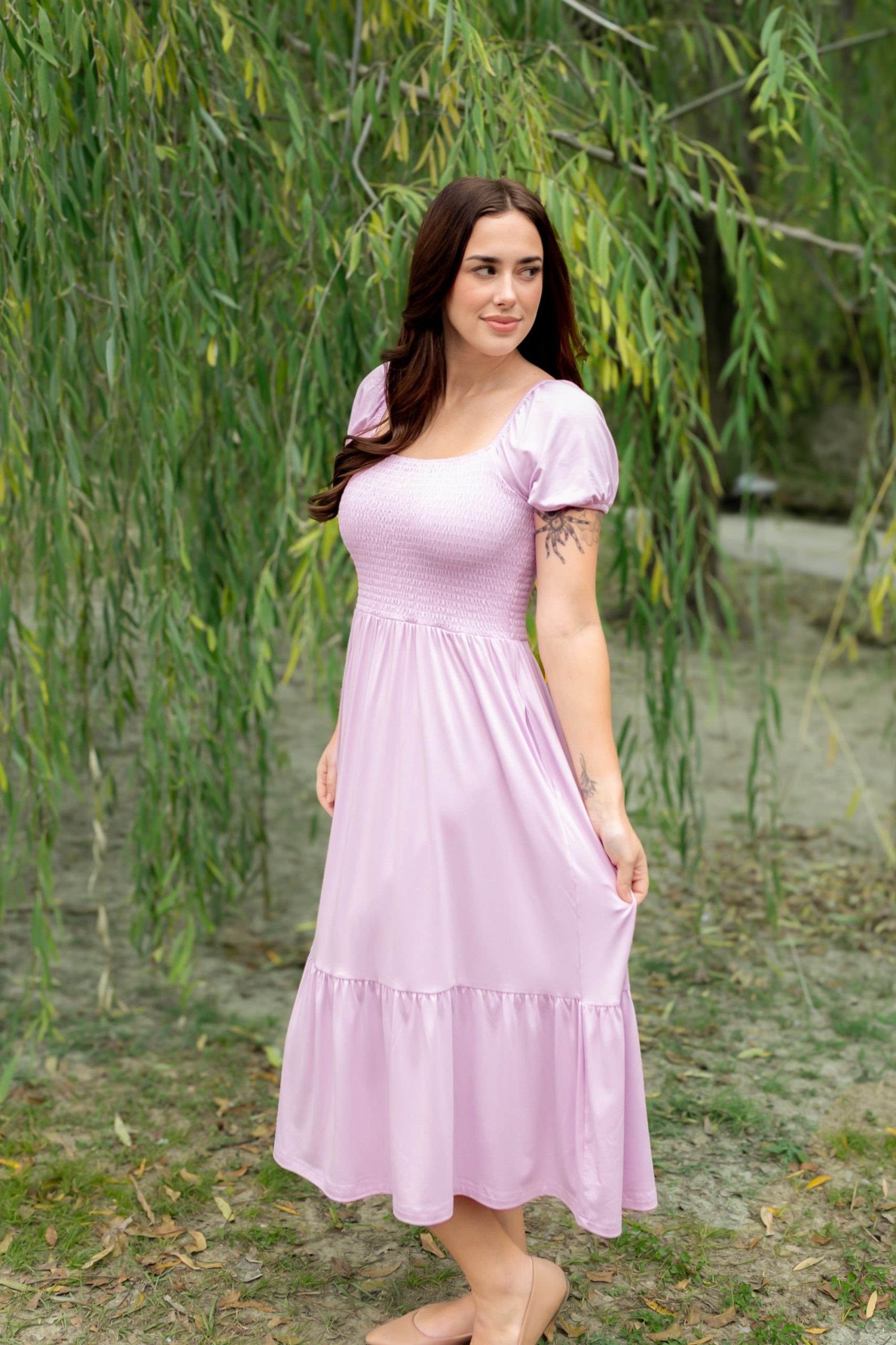 Womens Smocked Dress in Thistle - Image 4