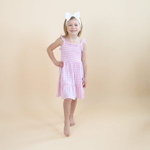 Smocked Dress in Gingham Thistle