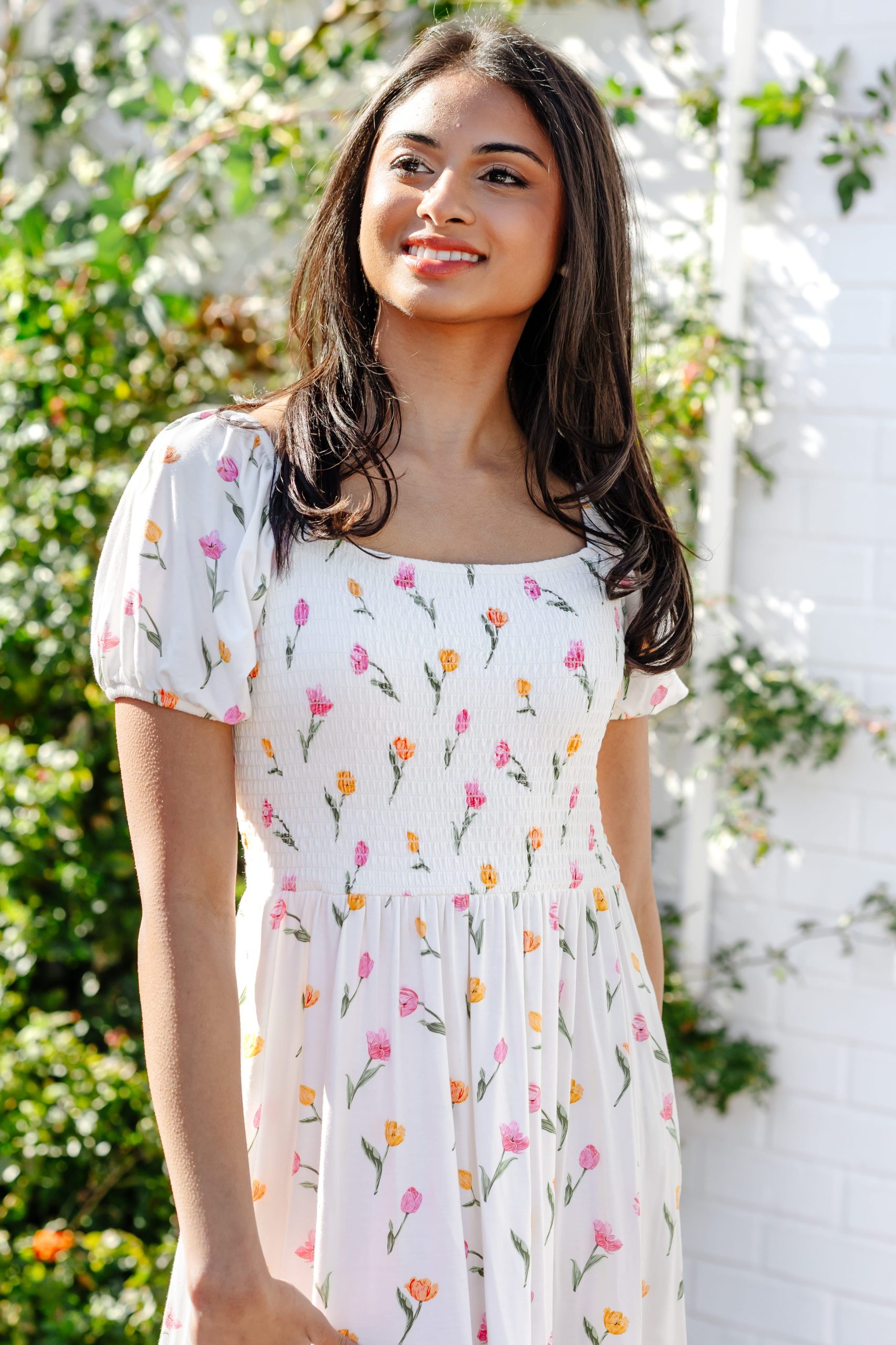Womens Smocked Dress in Tulip - Image 3